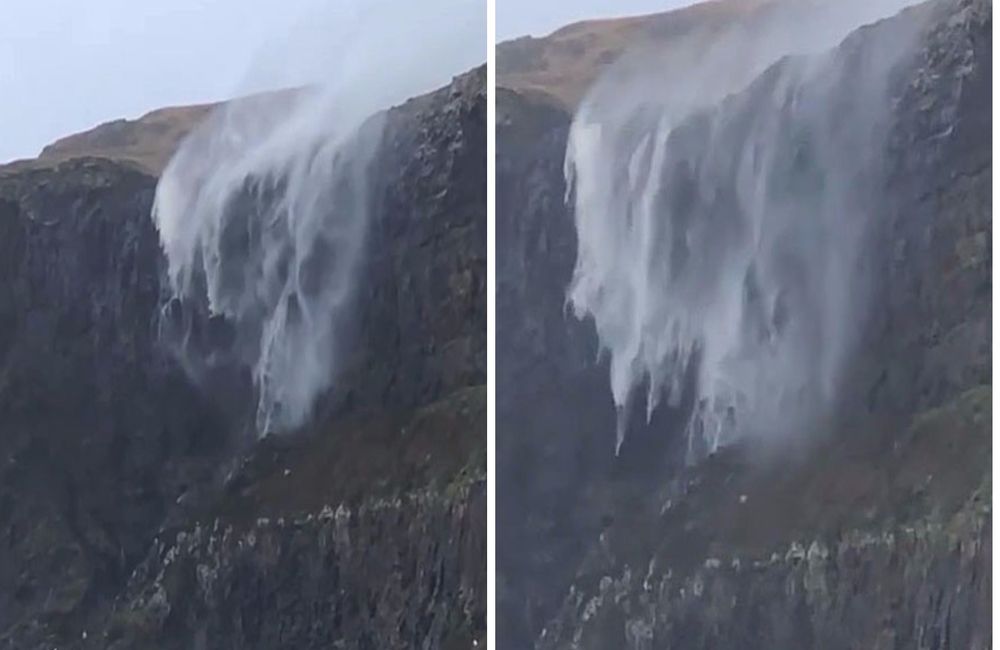 Водопад в Шотландия потече обратно нагоре (видео)